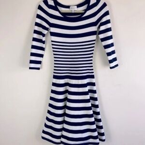 Milly Striped Fit and Flair Dress. Navy Blue and White. Small.